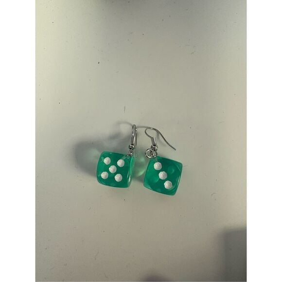 Green Dice Statement Earrings - Picture 4 of 4